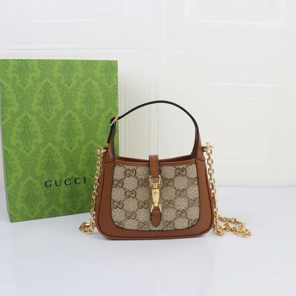 GUCCI Jackie 1961迷你駝棕帆布斜揹包-675799：圖片 2