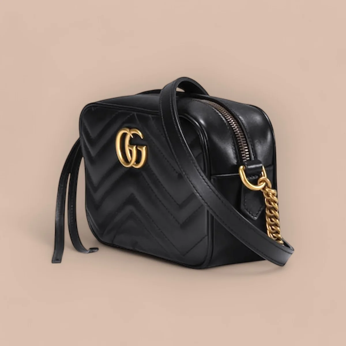 GUCCI GG Marmont黑色皺摺肩揹包-448065 1 GUCCI GG Marmont黑色皺摺肩揹包-448065