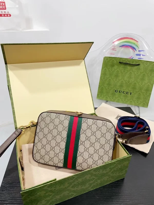 GUCCI Ophidia綠棕帆布斜揹包-699439：圖片 8