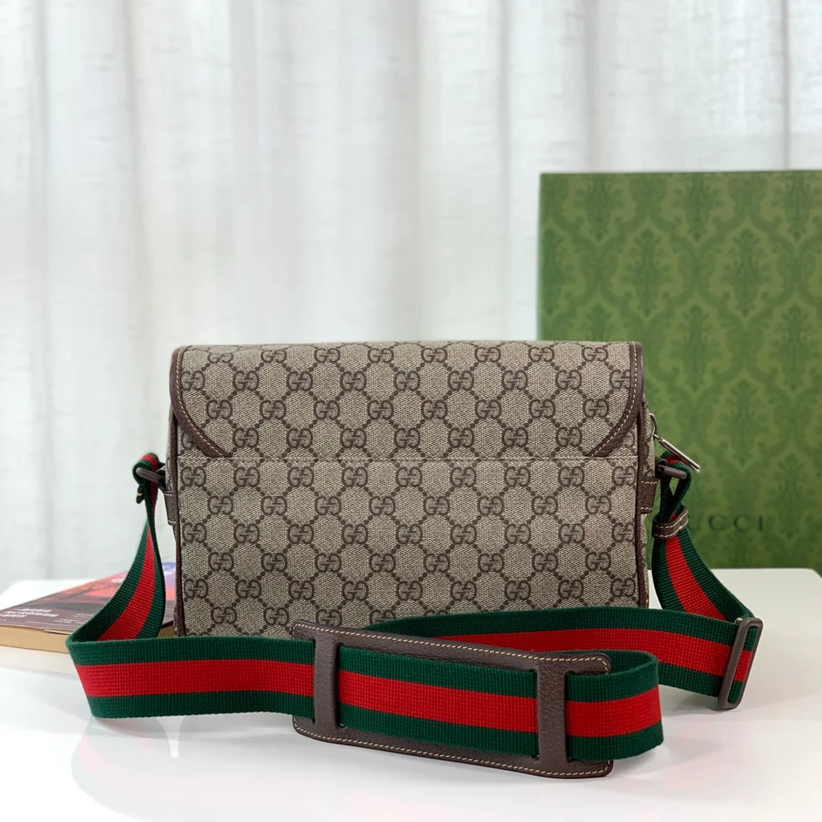 GUCCI GG Supreme中號米棕帆布斜背包-760123 4 GUCCI GG Supreme中號米棕帆布斜背包-760123
