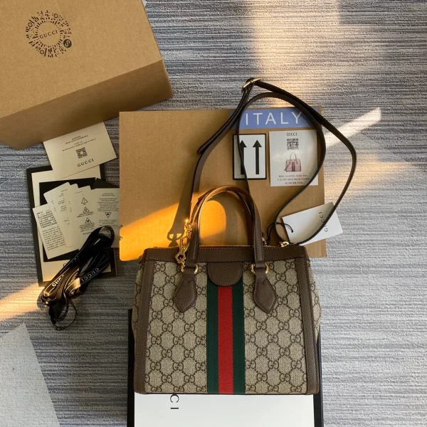 GUCCI Ophidia米棕帆布手挽包-547551：圖片 3
