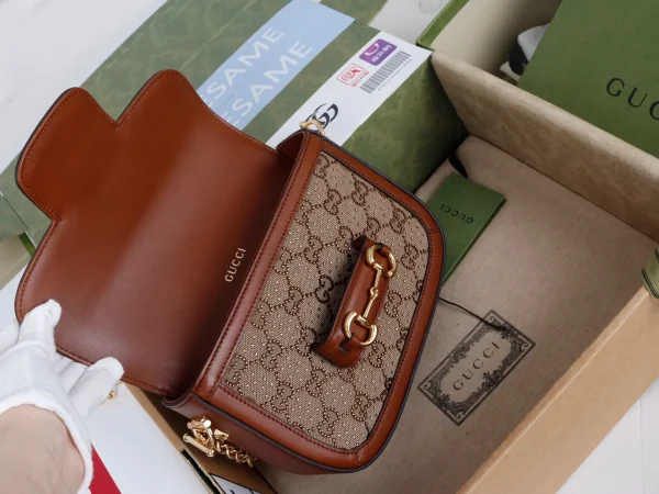 GUCCI 馬銜扣1955馬銜扣迷你棕色帆布斜揹包-675801：圖片 9