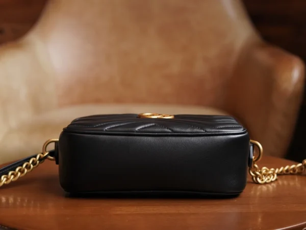 GUCCI GG Marmont黑色皺摺肩揹包-448065：圖片 6