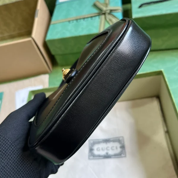 GUCCI Jackie 1961迷你黑色皮革斜揹包-760249：圖片 4