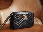 GUCCI GG Marmont黑色皺摺肩揹包-448065：圖片 3