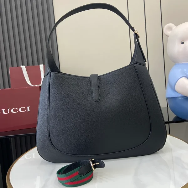 GUCCI Jackie大號黑色粒面斜揹包-813650：圖片 4