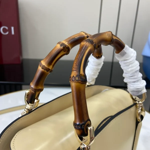 GUCCI Bamboo竹製米白皮革手提包-805832：圖片 8
