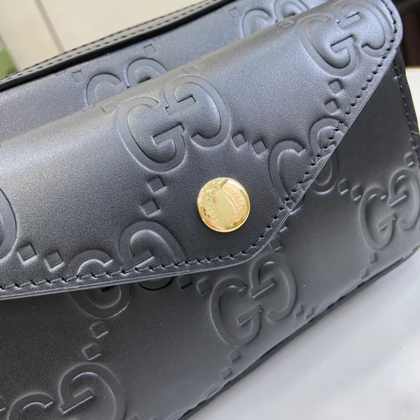 GUCCI GG Signature迷你黑色皮革肩揹包-781554：圖片 6