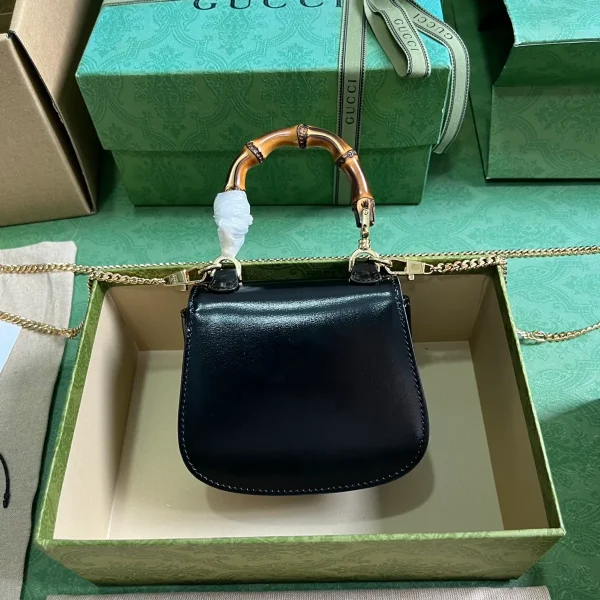 GUCCI Gucci Bamboo 1947黑色皮革手提包-760246：圖片 3