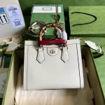 GUCCI Diana小號白色皮革手提包-702721：圖片 2