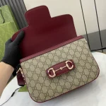 GUCCI Horsebit 1955小號紅色皮革肩揹包-815178：圖片 7