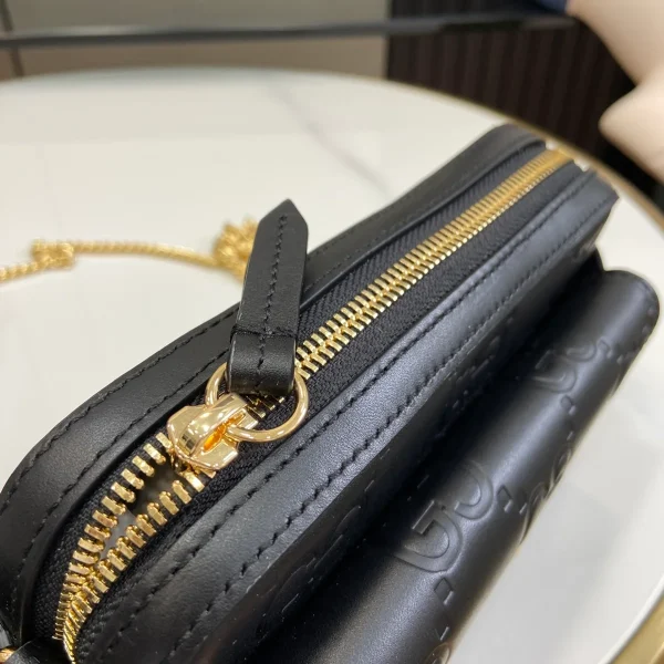GUCCI GG Signature迷你黑色皮革肩揹包-781554：圖片 8