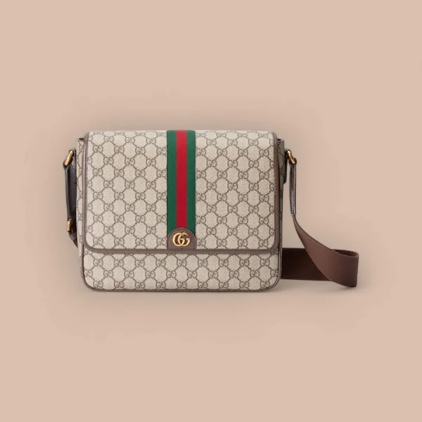 GUCCI Ophidia中米棕帆布郵差包-761741