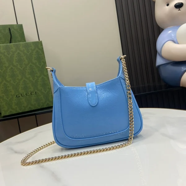 GUCCI Jackie Notte迷你天藍漆皮肩揹包-782889：圖片 4