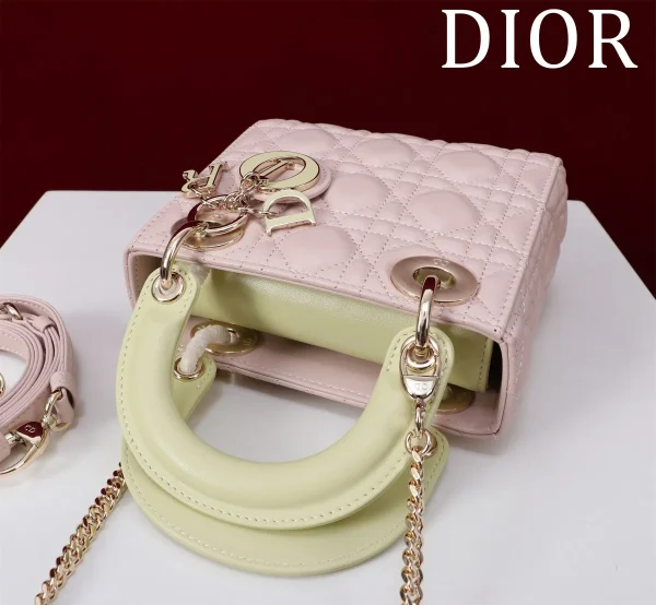 Dior Lady 迷你粉色羊皮斜挎包迷你-M0505：圖片 6