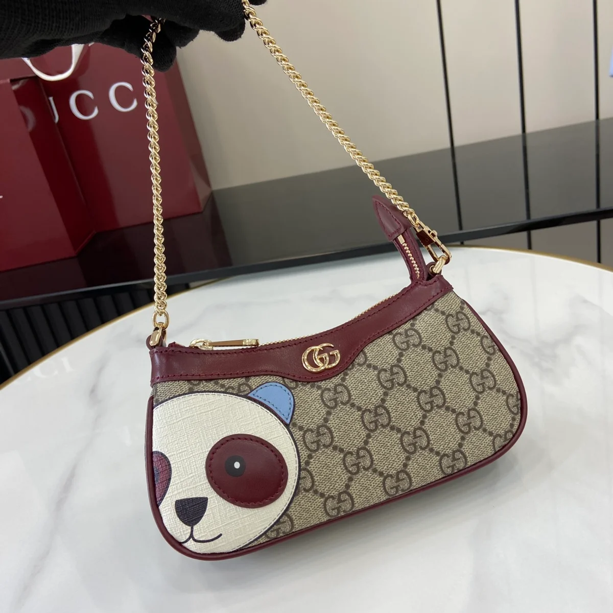 GUCCI GG Monogram紅棕貓頭鷹斜背包-818763 4 GUCCI GG Monogram紅棕貓頭鷹斜背包-818763