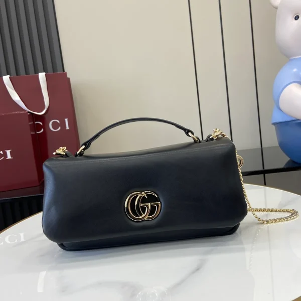 GUCCI GG Milano小號黑絎縫皮革手挽包-806016：圖片 2