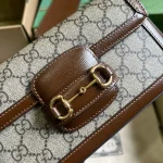 GUCCI GG Horsebit迷你米棕帆布斜挎包-752002：圖片 6