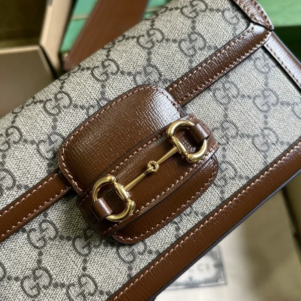 GUCCI GG Horsebit迷你米棕帆布斜挎包-752002：圖片 6
