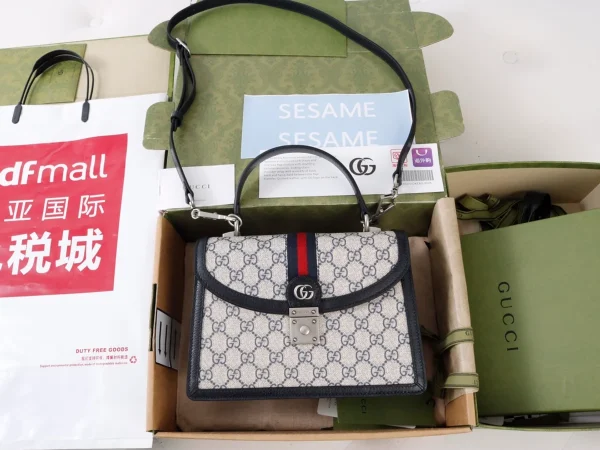 GUCCI Ophidia米棕帆布斜揹包-651055：圖片 4