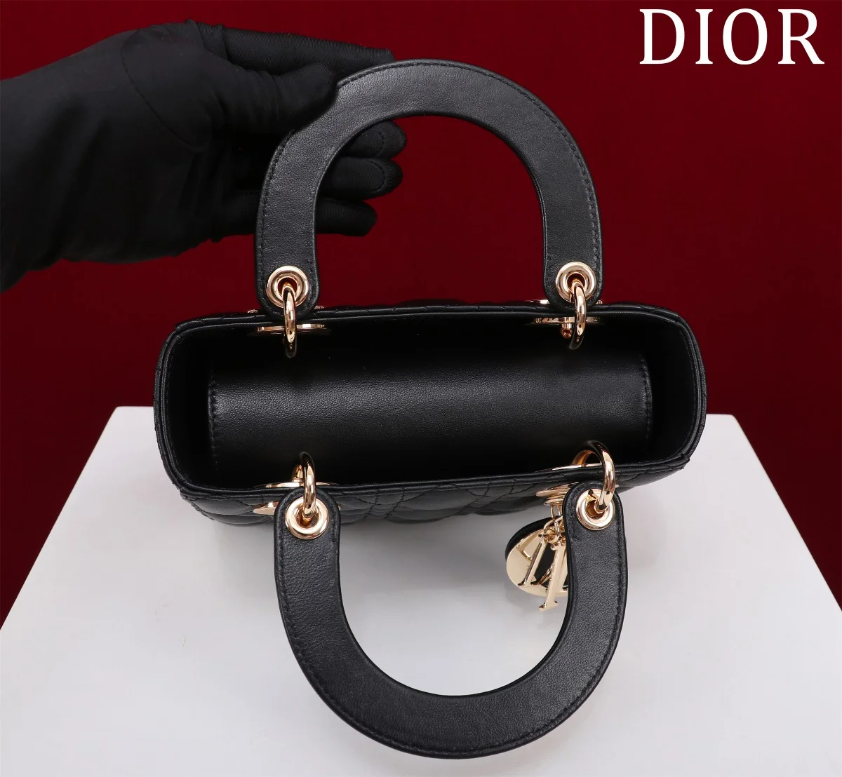 Dior Lady 黑色羊皮斜挎包小號PM-M0538 6 Dior Lady 黑色羊皮斜挎包小號PM-M0538