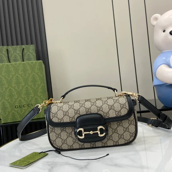 GUCCI Horsebit 1955小號黑色皮革手提包-815206：圖片 2