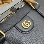GUCCI Diana中號黑色皮革托特包-678842：圖片 5