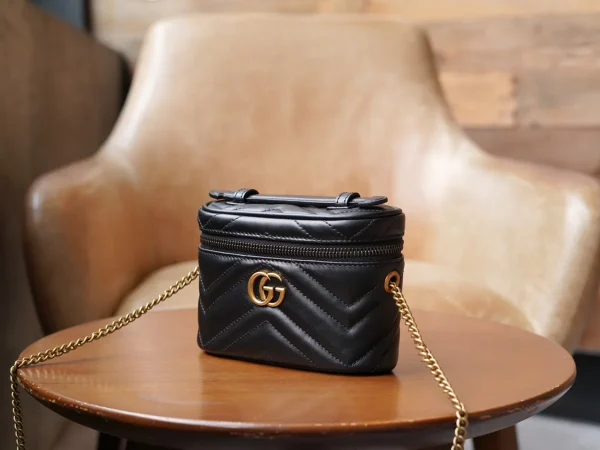 GUCCI GG Marmont黑色皮革手挽包-699515：圖片 6