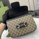 GUCCI Horsebit 1955小號米棕帆布肩揹包-815178：圖片 8
