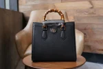 GUCCI GG Bamboo小號黑色皮革手提包-702721：圖片 3