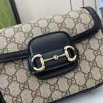 GUCCI Horsebit 1955黑色皮革肩揹包-815205：圖片 6