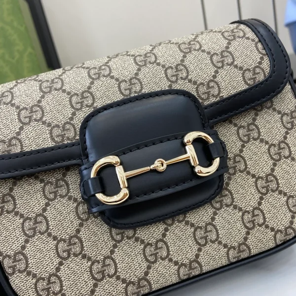 GUCCI Horsebit 1955黑色皮革肩揹包-815205：圖片 6