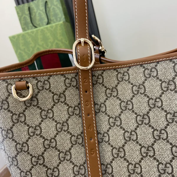 GUCCI GG Emblem中號米棕皮革手提包-815213：圖片 6