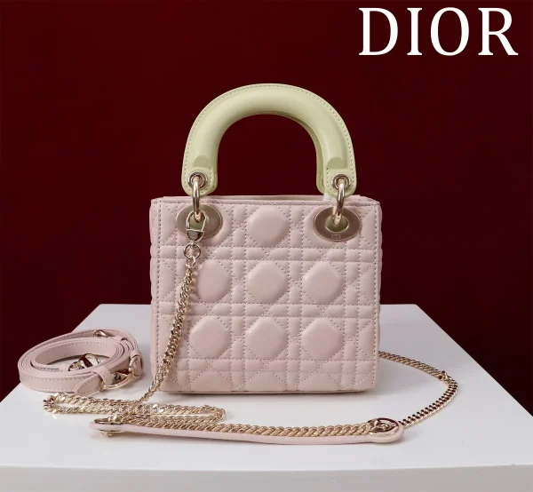 Dior Lady 迷你粉色羊皮斜挎包迷你-M0505：圖片 4
