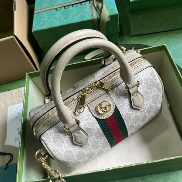 GUCCI GG Supreme迷你米棕帆布手提包-772053：圖片 7