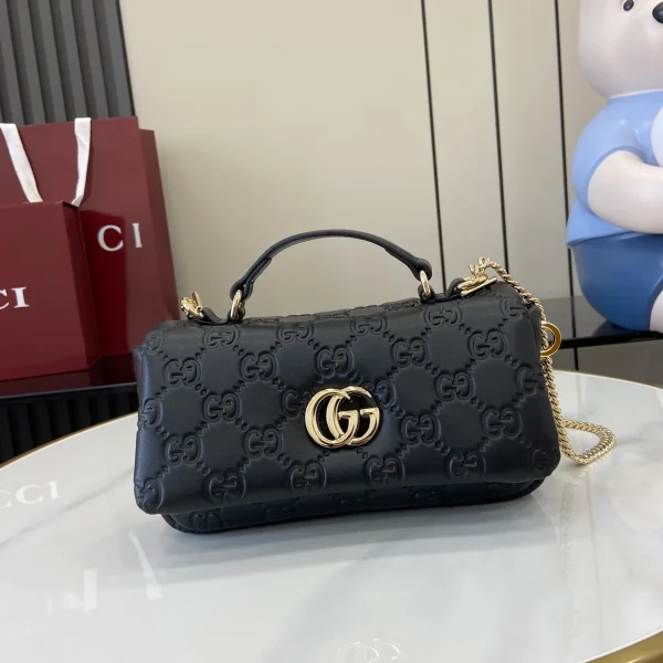 GUCCI GG Milano迷你黑色絎縫皮革斜揹包-806017：圖片 2