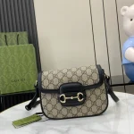 GUCCI Horsebit 1955黑色皮革肩揹包-815205：圖片 2