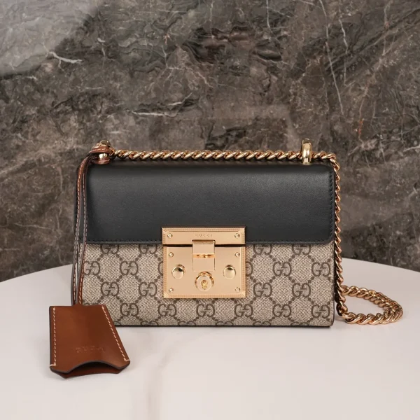 GUCCI GG Supreme小號米黑帆布斜背包-409487：圖片 2