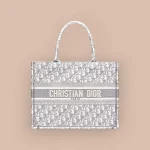 Dior Book Tote 米白色和灰色Dior Oblique 刺繡托特包