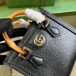 GUCCI Gucci Diana迷你黑色皮革手提包-760251：圖片 6