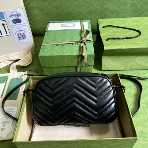 GUCCI GG Marmont小號灰皮肩揹包-447632：圖片 3