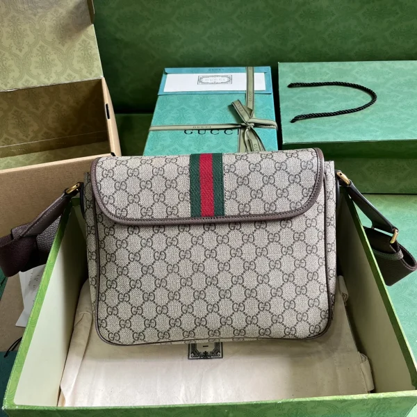 GUCCI Ophidia中米棕帆布郵差包-761741：圖片 3