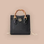 GUCCI Gucci Diana迷你黑色皮革手提包-760251