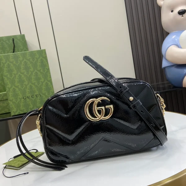 GUCCI GG Marmont黑色漆皮肩揹包-802448：圖片 2