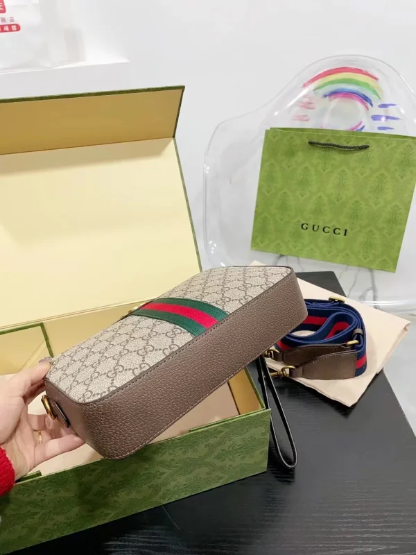 GUCCI Ophidia綠棕帆布斜揹包-699439：圖片 9