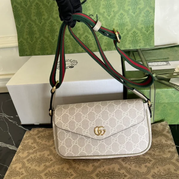 GUCCI Ophidia米棕帆布斜揹包-764961：圖片 14