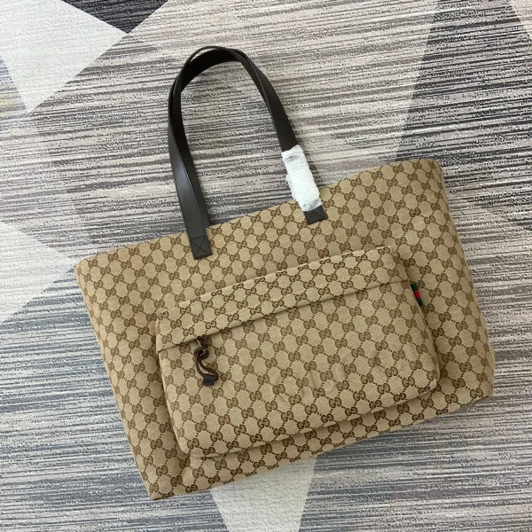 GUCCI Original GG大號米棕帆布托特包-802166：圖片 5