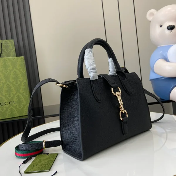 GUCCI Signature Elegance天然粒黑色皮革手提包-795349：圖片 3
