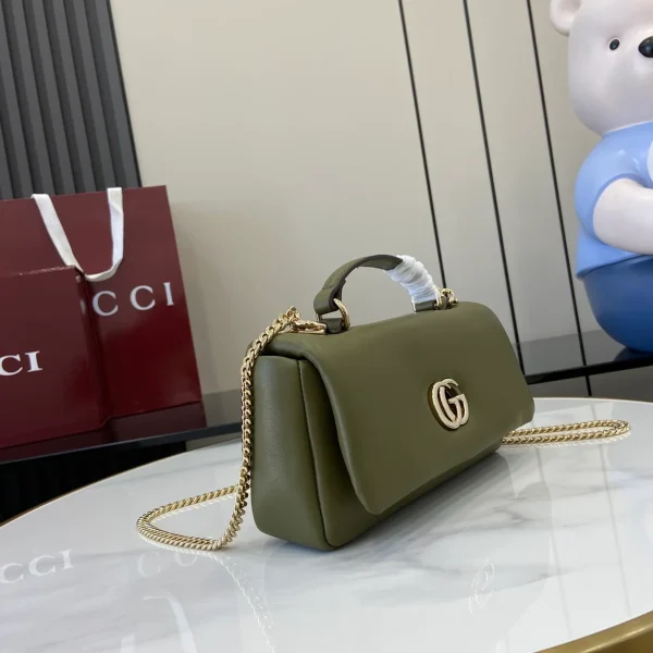 GUCCI GG Milano迷你綠色蓬鬆皮革斜揹包-806017：圖片 3