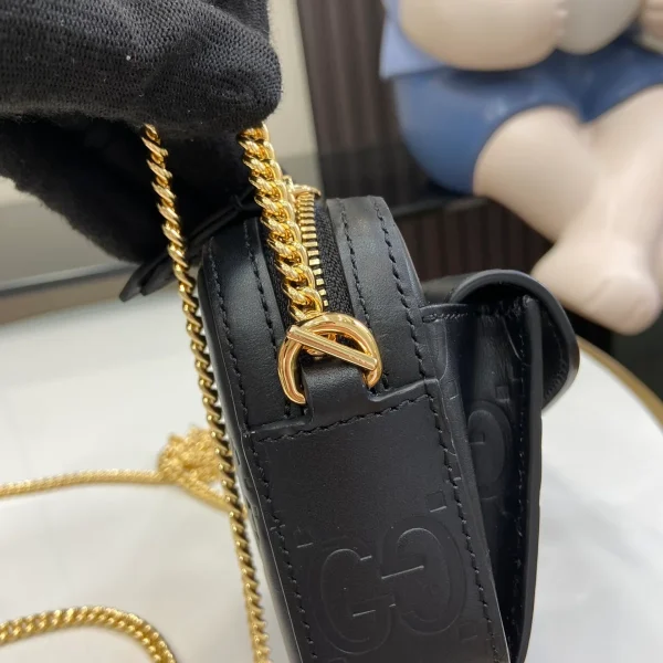 GUCCI GG Signature迷你黑色皮革肩揹包-781554：圖片 9